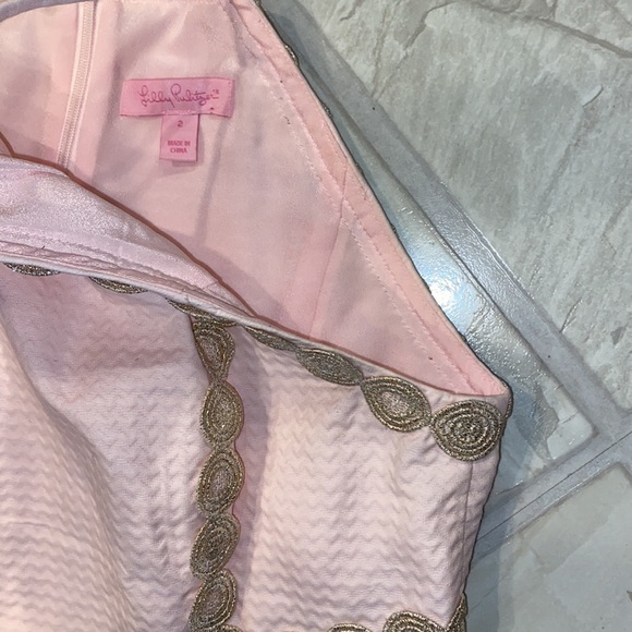 Pearl Shift Dress Paradise Tint Pink Halter Gold Lace - Picture 5 of 7